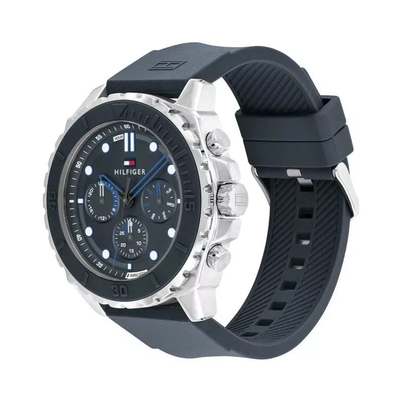 Tommy Hilfiger vyriškas laikrodis 1710687 analoginis kvarcinis 48 mm nerūdijančio plieno mėlynas ciferblatas