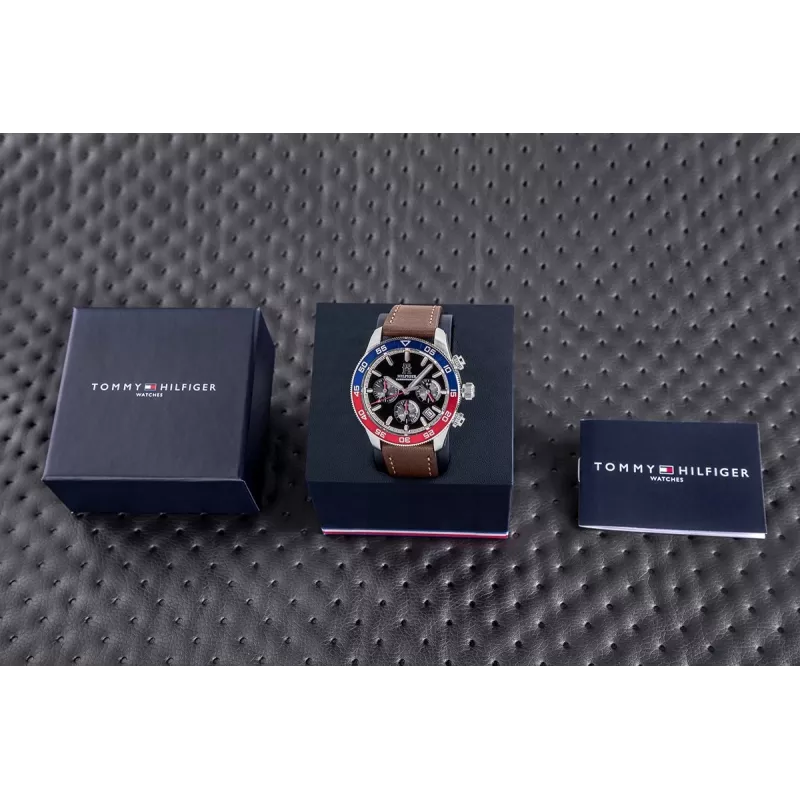 Vyriškas laikrodis Tommy Hilfiger Damon 1792166 40mm mėlynas ciferblatas ruda oda