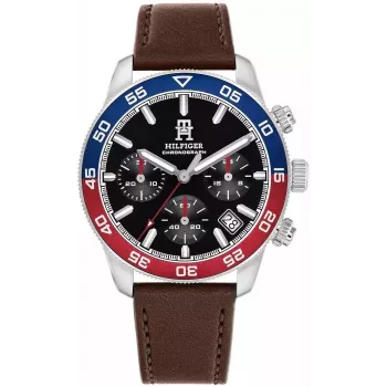 Vyriškas laikrodis Tommy Hilfiger Damon 1792166 40mm mėlynas ciferblatas ruda oda