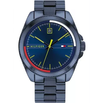 Tommy Hilfiger vyriškas laikrodis TH1791689 44mm mėlynas ciferblatas rudos spalvos odinis dirželis