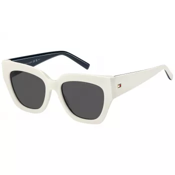 TOMMY HILFIGER moteriški akiniai nuo saulės TH-2223-S-SZJ Havana acetatinis kvadratinis rėmas, rudi gradientiniai lęšiai 53/19/140 mm