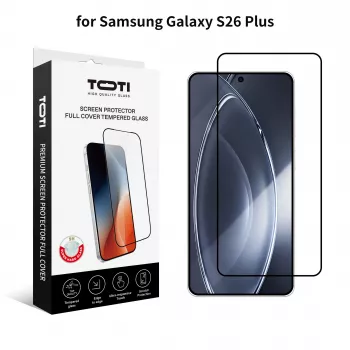 TOTI PREMIUM Grūdinto stiklo 2.5D ekrano apsauga, pilnas uždengimas, skirta Samsung Galaxy S26 Plus