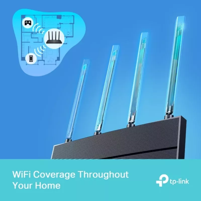 TP-Link Archer AX18 Wi-Fi 6 dviejų juostų gigabitinis belaidis maršrutizatorius (AX1800, 4x Gigabit LAN, juodas)