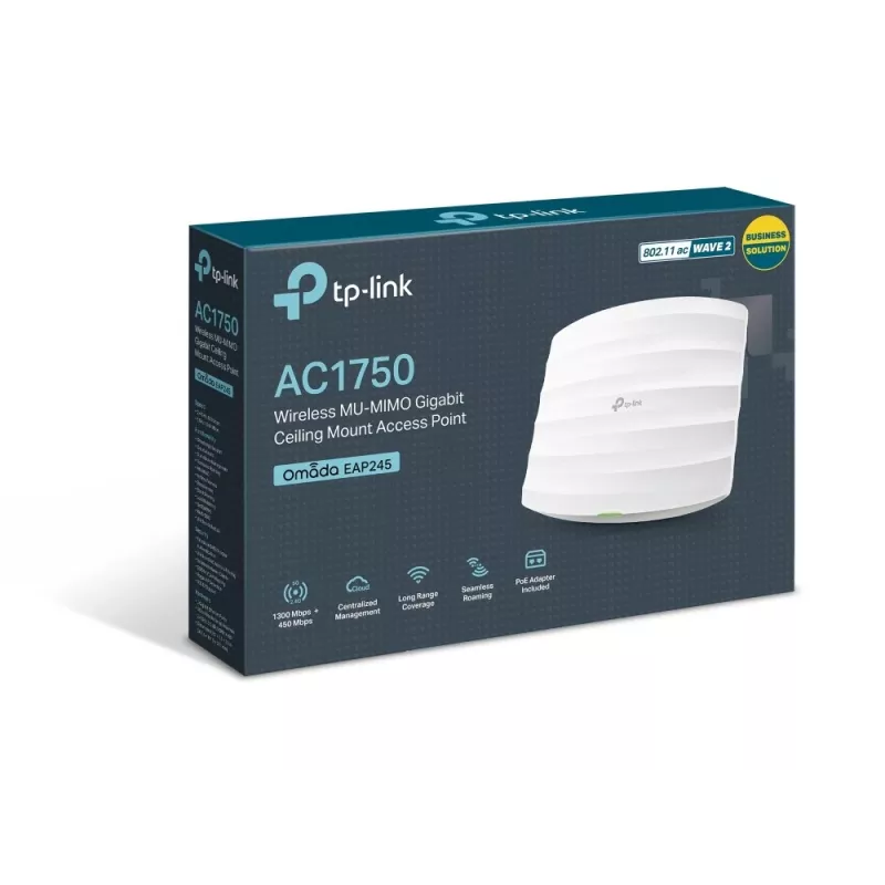 TP-Link EAP245 AC1750 belaidis dviejų juostų gigabitinės lubų įrangos prieigos taškas, PoE, baltas