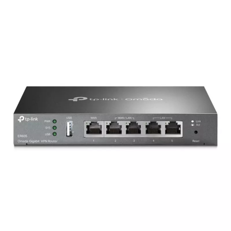 TP-LINK ER605 SafeStream maršrutizatorius – Gigabit VPN maršrutizatorius su 4 prievadų jungikliu, 3 WAN prievadais, montuojamas ant sienos