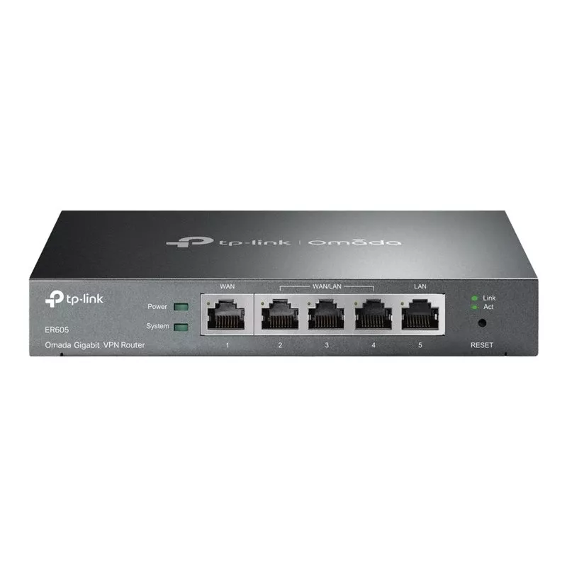 TP-LINK ER605 SafeStream maršrutizatorius – Gigabit VPN maršrutizatorius su 4 prievadų jungikliu, 3 WAN prievadais, montuojamas ant sienos