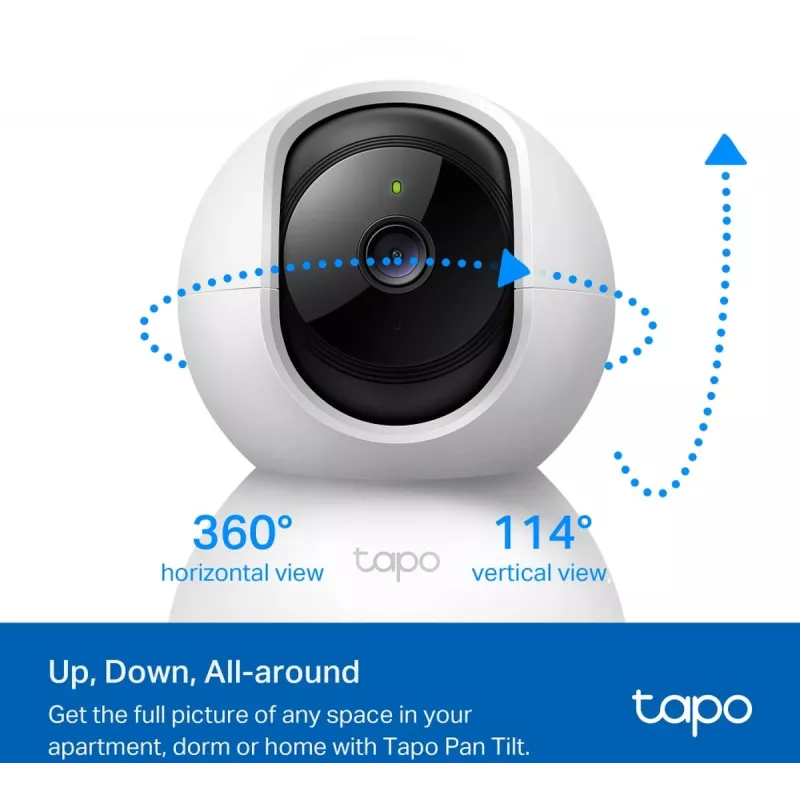 TP-Link Tapo C200C Pan/Tilt namų apsaugos Wi-Fi kamera - 1080p Full HD, 360° horizontalus sukimas, dvipusis garsas, naktinis matymas iki 9 m, microSD iki 256 GB, balta