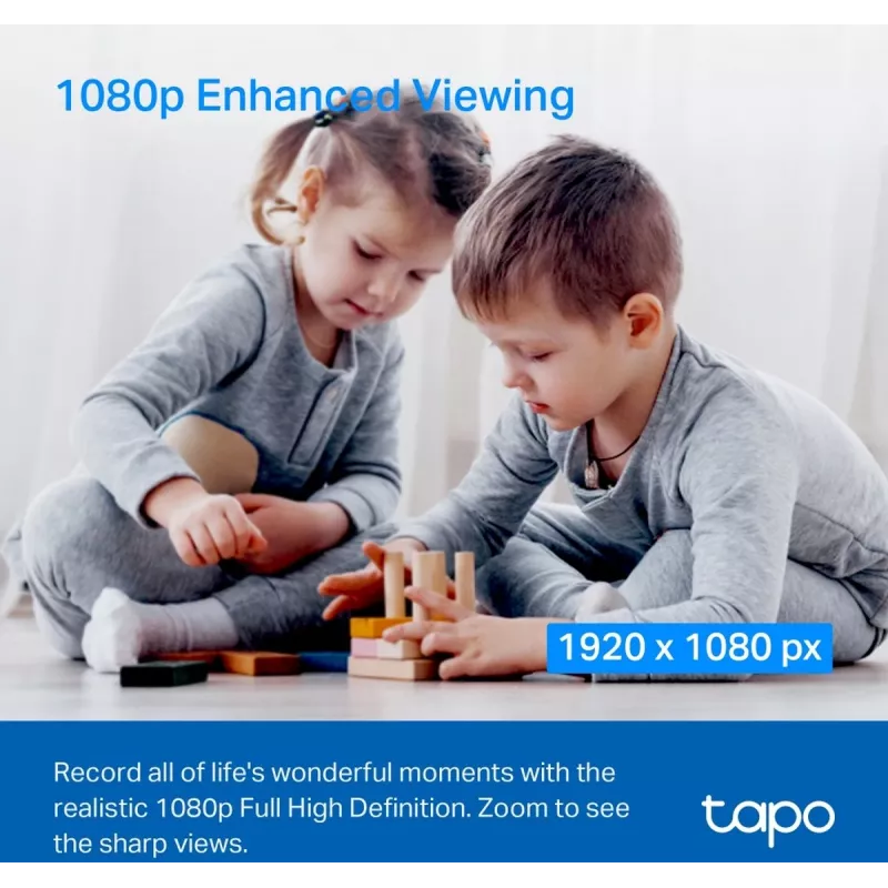TP-Link Tapo C200C Pan/Tilt namų apsaugos Wi-Fi kamera - 1080p Full HD, 360° horizontalus sukimas, dvipusis garsas, naktinis matymas iki 9 m, microSD iki 256 GB, balta