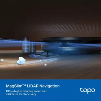 TP-Link Tapo RV20 Max Plus robotas siurblys ir šluostė su auto-ištuštinimo stotele, LiDAR navigacija, 4200 Pa siurbimo galia, 2600 mAh baterija, Wi-Fi, Alexa ir Google Assistant