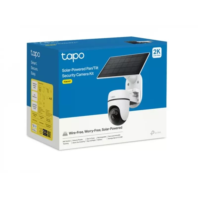 TP-Link Tapo TC90 KIT Saulės energija maitinama PTZ lauko vaizdo kamera, 2K QHD, IP65, spalvotas naktinis matymas, belaidė, 1 kamera