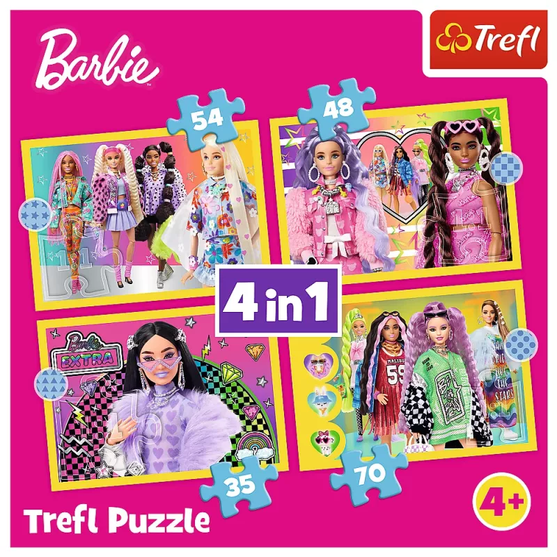 TREFL PUZZLE Dėlionė - 4 viename - Laimingas Barbie Pasaulis Trefl 34626
