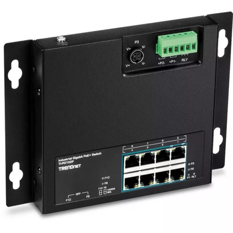 TRENDnet TI-PG102F pramoninis 8 prievadų Gigabit PoE+ valdiklis (240 W, DIN bėgelis, IP30, be ventiliatoriaus)