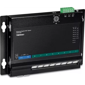 TRENDnet TI-PG102F pramoninis 8 prievadų Gigabit PoE+ valdiklis (240 W, DIN bėgelis, IP30, be ventiliatoriaus)