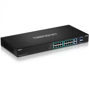TRENDnet TPE-TG182F 18 prievadų Gigabit High Power PoE+ komutatorius, 16 PoE+ prievadų, 240W biudžetas, 2 uplink, montuojamas į rack