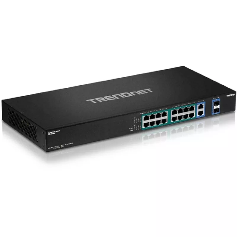 TRENDnet TPE-TG182F 18 prievadų Gigabit High Power PoE+ komutatorius, 16 PoE+ prievadų, 240W biudžetas, 2 uplink, montuojamas į rack