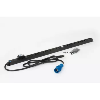 TRITON RAB-PD-X53-A1 vertikalus stovo PDU, 24 lizdų 400V 32A trifazis maitinimo paskirstymo blokas, 20x C13 + 4x C19, CEE 32A kištukas, 22kW, 0U, juodas