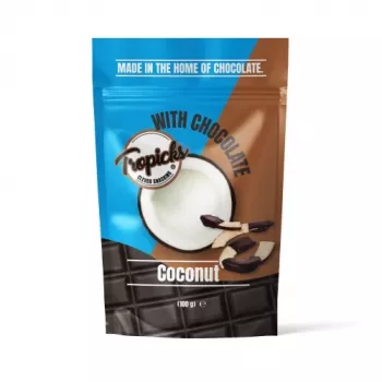 Tropicks Dried Coconuts with Dark Chocolate 100g – atogrąžų vaisių užkandis