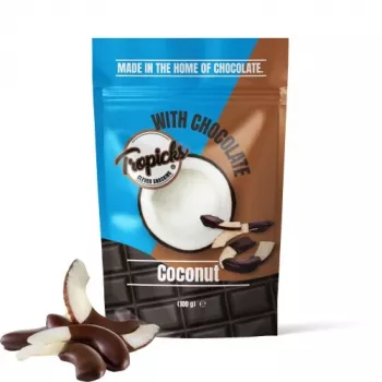 Tropicks Dried Coconuts with Dark Chocolate 100g – atogrąžų vaisių užkandis