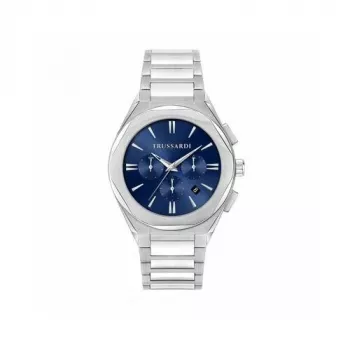 Trussardi vyriškas T-Light kvarcinis laikrodis R2453156004 44mm mėlynas ciferblatas sidabrinis Milano tinklelio dirželis