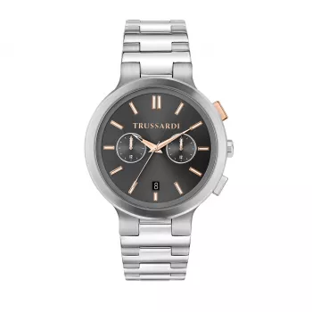 Trussardi vyrų laikrodis R2453164005 43mm mėlynas ciferblatas mėlynas odinis dirželis kvarcinis