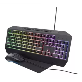 Trust GXT 791 laidinė žaidimų klaviatūra ir pelė - QWERTZ vokiška klaviatūra, vaivorykštės apšvietimas, 2400 DPI optinė pelė, juoda 25284