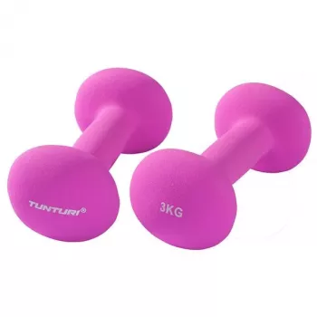 Tunturi Neopreno hanteliai 3 kg (pora) violetiniai – šešiakampis dizainas nuo riedėjimo