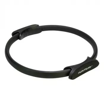 Tunturi Pilates Ring Black - lankstus stiklo pluošto fitneso žiedas su EVA putų rankenomis, skirtas liemeniui, šlaunims, rankoms, krūtinei, sėdmenims - 38 cm skersmuo, vidutinė varža, lengvas ir nešiojamas Pilates, jogai, jėgos treniruotėms