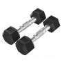 Tunturi Platinum Hex Rubber Dumbbell 2kg pora – šešiakampės guminės hanteliai su raižyta chromuota rankena