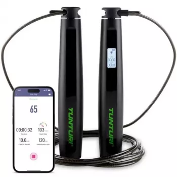 Tunturi Smart Jump Rope su LCD ekranu ir programėlės ryšiu, reguliuojama 2,95 m, juoda