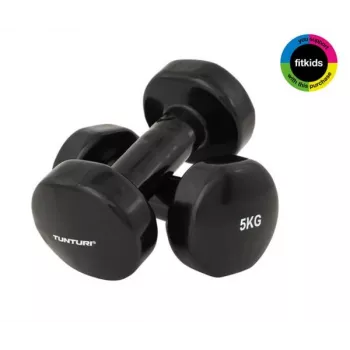 Tunturi Vinyl Dumbbells 5.0 kg (Set of 2) Black – Cast Iron Core, Non-Slip Ergonomic Grip