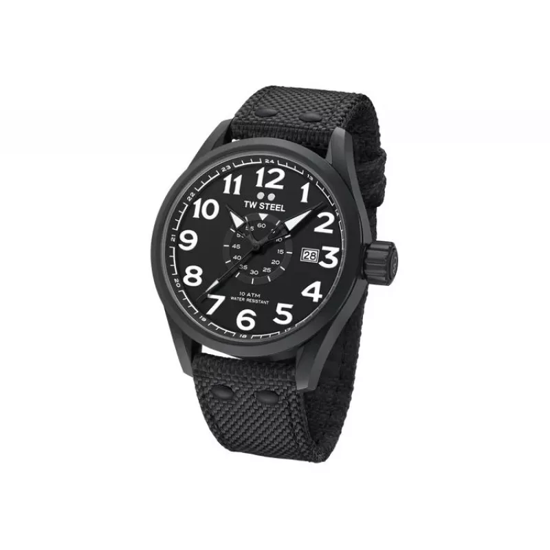 TW STEEL VS41-Volante Vyriškas Kvarcinis Laikrodis 45mm Juodas Ciferblatas Odinis Dirželis