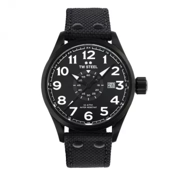 TW STEEL VS41-Volante Vyriškas Kvarcinis Laikrodis 45mm Juodas Ciferblatas Odinis Dirželis