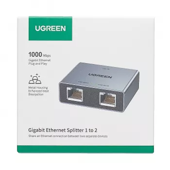 UGREEN 1-to-2 Gigabit Ethernet skirstytuvas, 1000Mbps LAN tinklo adapteris, RJ45 kištukas į 2 lizdus, pasyvus, juodas
