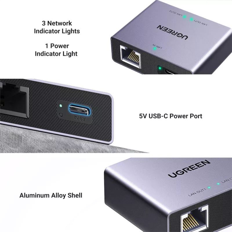 UGREEN NW301 1-to-2 gigabitinis eterneto skirstytuvas, 1000 Mbps, RJ45