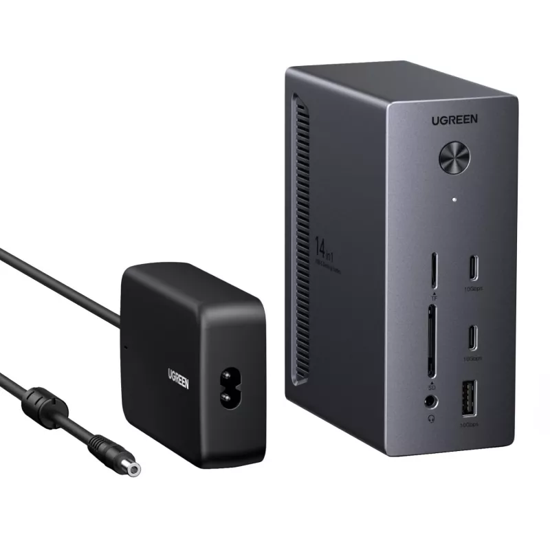 UGREEN 14-in-1 USB-C Docking Station su dviem DisplayPort, HDMI, 100W PD, Gigabit Ethernet, SD/TF kortelių skaitytuvais ir 3.5mm garso išvestimi