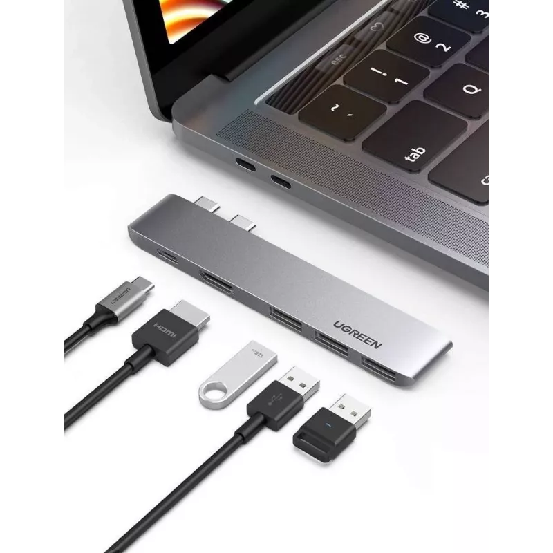 UGREEN 60559 5-in-2 USB-C šakotuvas, skirtas MacBook Pro/Air, USB-C PD 100W, HDMI 4K, 3x USB 3.0