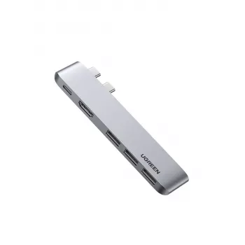 UGREEN 60559 USB-C dokavimo stotelė 9-in-1 šakotuvas su 4K HDMI, 3x USB 3.0, Gigabit Ethernet, SD/MicroSD, 100W PD, sidabrinis