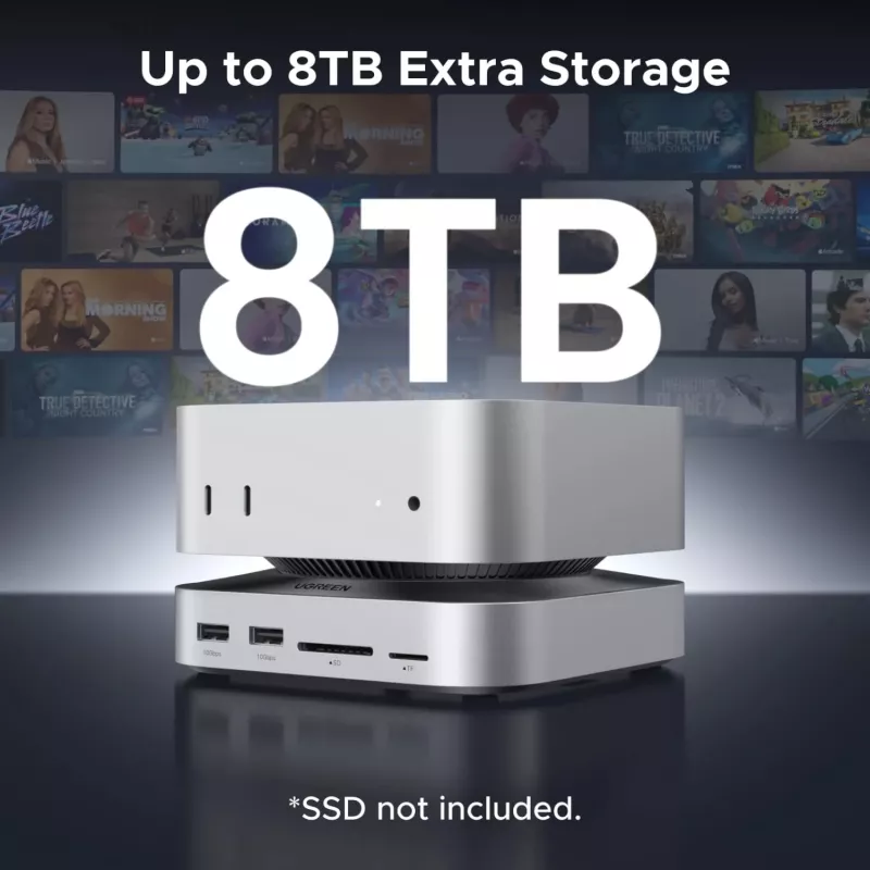 UGREEN 65487 USB-C 11-in-1 prijungimo stotelė, skirta Mac Mini M4/M4 Pro, su M.2 SSD korpusu, Space Grey
