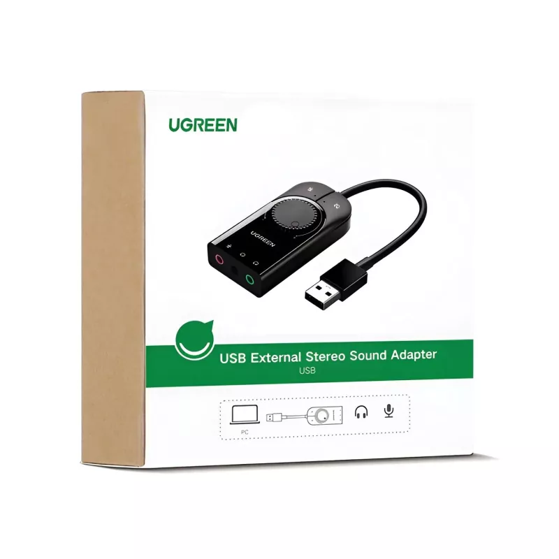 UGREEN CM129 USB-A į 3,5 mm išorinis stereo garso adapteris - juodos spalvos