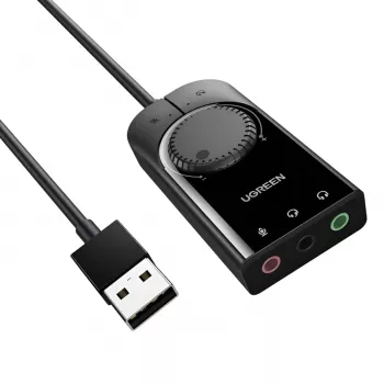UGREEN CM129 USB-A į 3,5 mm išorinis stereo garso adapteris - juodos spalvos