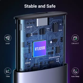 UGREEN CM400-90264 M.2 NVMe/SATA SSD korpusas 10Gbps USB-C 3.2 Gen 2, be įrankių, aliuminio, sidabrinis