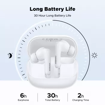 UGREEN EchoBuds Magic belaidės ausinės su aktyviu triukšmo slopinimu, Bluetooth 5.2, IPX5 atsparumu vandeniui – baltos