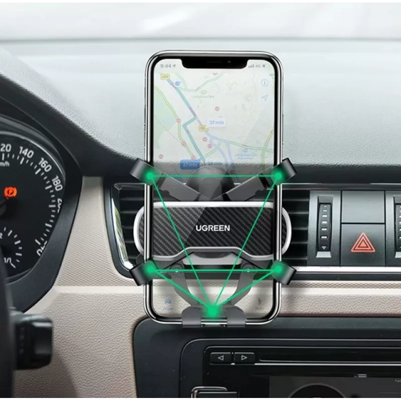 UGREEN Gravity automobilio telefono laikiklis prietaisų skydeliui ir stiklui, universalus laikiklis su stipriu siurbimo dubeniu, 360° sukimu, teleskopine ranka, vieno mygtuko atleidimu, juodas