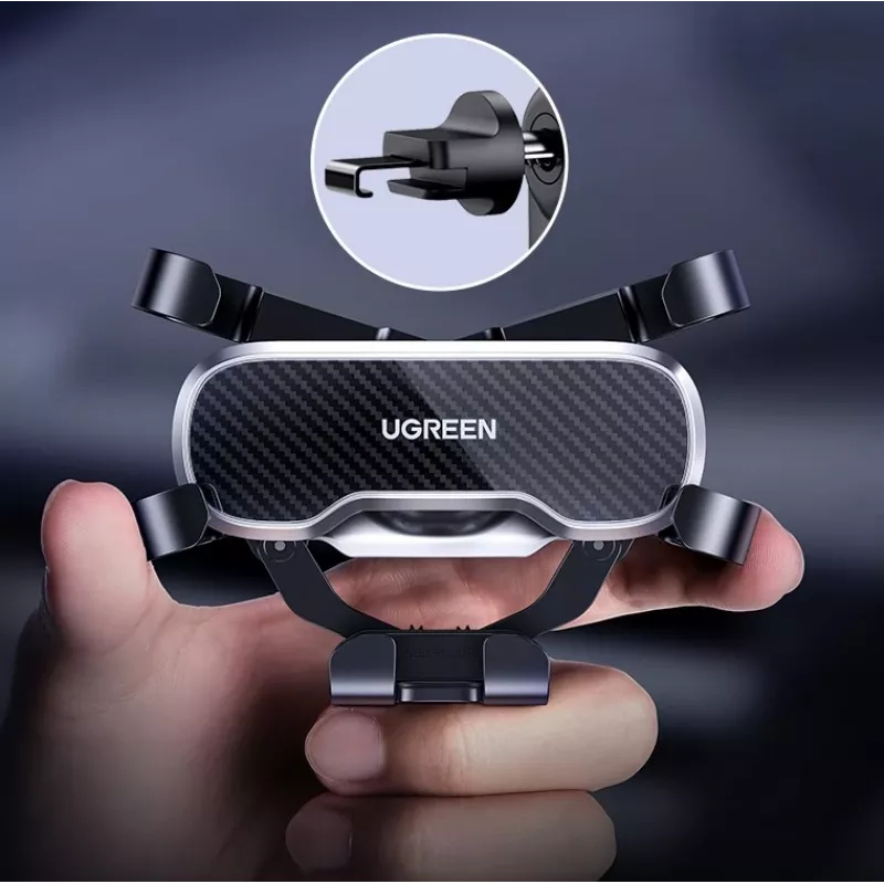 UGREEN Gravity automobilio telefono laikiklis prietaisų skydeliui ir stiklui, universalus laikiklis su stipriu siurbimo dubeniu, 360° sukimu, teleskopine ranka, vieno mygtuko atleidimu, juodas