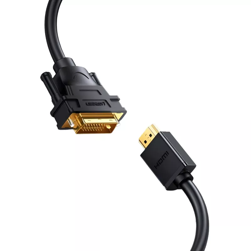 UGREEN HD106 HDMI–DVI laidas, 2 m, juodas, 1080p, auksu padengti lizdai, triguba ekranuotė