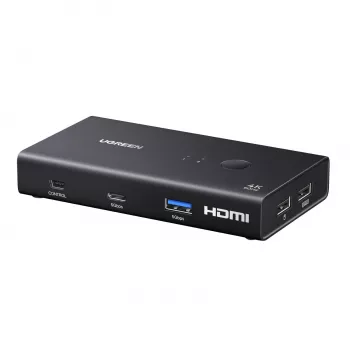 UGREEN HDMI 2.0 KVM Switch 2-In-1 Out, 2 kompiuteriai 1 monitorius, 4K@60Hz, 3 prievadų USB 2.0 Hub, mygtukas ir karštieji klavišai, aliuminio lydinys, HDCP 2.2, HDR10