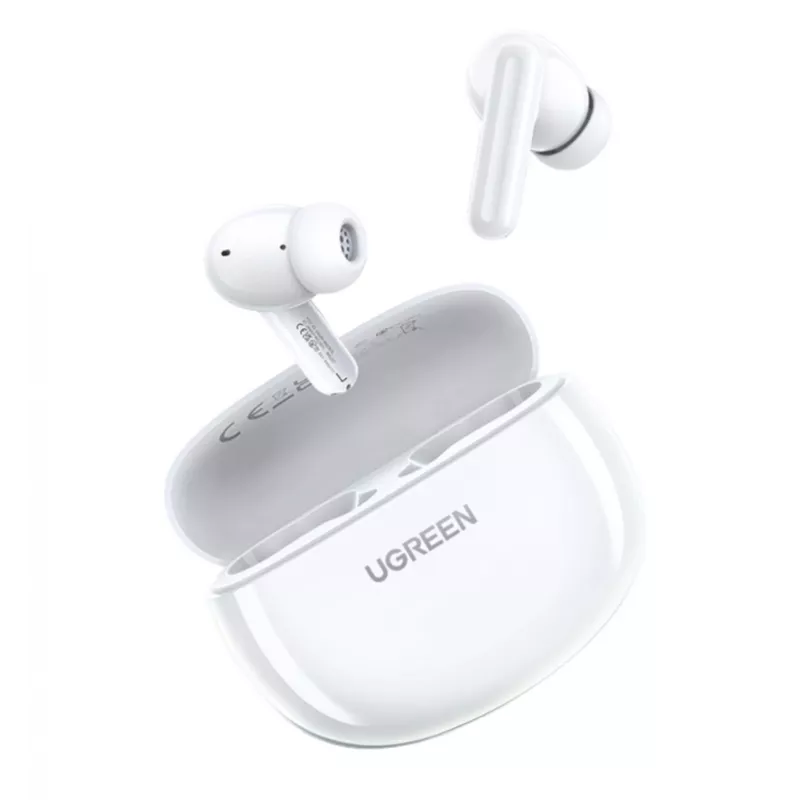 UGREEN HiTune P3 belaidės ausinės su hibridiniu triukšmo slopinimu, 35dB, 4-mic ENC, 30H baterija, IPX5, Bluetooth 5.2, mažas vėlavimas, balta