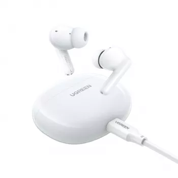 UGREEN HiTune P3 belaidės ausinės su hibridiniu triukšmo slopinimu, 35dB, 4-mic ENC, 30H baterija, IPX5, Bluetooth 5.2, mažas vėlavimas, balta