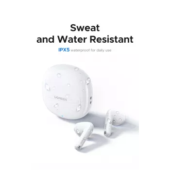 UGREEN Lightbuds Basic pusiau įdedami belaidžiai ausinės, Bluetooth 5.3, 30h baterija, IPX5, baltos