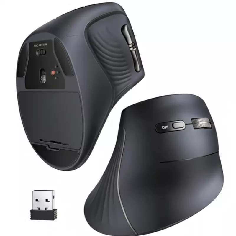 UGREEN Multi-Mode vertikali pelė Bluetooth ir 2.4G belaidė – juoda
